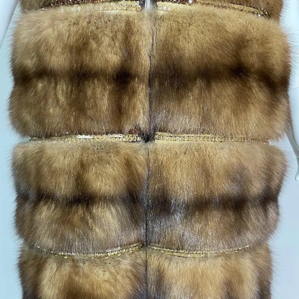 Roberto Cavalli s/s 2007 golden sable fur coat crystal embellished vest short